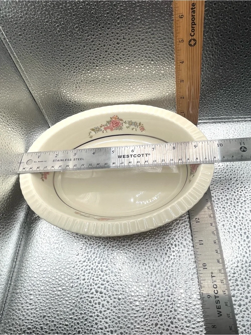 LENOX SACHET Oval Serving Bowl w/ Floral Rim & Platinum Silver Trim - 9.5